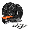 E-Line Drilled & Slotted Black Brake Rotor Set w/Super-Duty Pads & Hardware, 2003-2008 Mopar, Position: Rear
