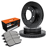 E-Line Drilled & Slotted Black Brake Rotor Set w/Super-Duty Pads, 1999-1999 Ford/Lincoln/Mercury/Mazda, Position: Front - image 1