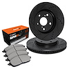 E-Line Drilled & Slotted Black Brake Rotor Set w/Super-Duty Pads, 1994-1995 Ford/Lincoln/Mercury/Mazda, Position: Front - image 1