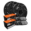 E-Line Drilled & Slotted Black Brake Rotor Set w/Super-Duty Pads, 1999-2009 GM, Position: Front & Rear - image 1