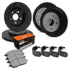E-Line Drilled & Slotted Black Brake Rotor & Drum Set w/Super-Duty Pads & Shoes, 1990-1991 Ford/Lincoln/Mercury/Mazda - image 1