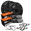 E-Line Drilled & Slotted Black Brake Rotor Set w/Super-Duty Pads, Sensor, & Hardware, Fits Select Mercedes-Benz