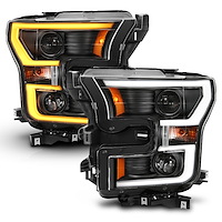 111639X Switchback Projector Headlights Black for 2015-2017 Ford F-150 Halogen Models