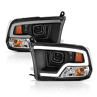 111404 Projector Black Housing Halogen Headlights Fits Select Dodge/Ram 1500, 2500, 3500 Trucks [Plank Style, Clear Lens]