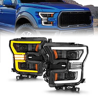 LED Projector Black Housing Headlights 2015-2017 Ford F-150 Pickup Truck, with Switchback Light Bar