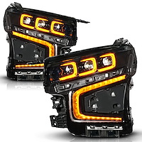 111642X Full LED Projector Headlights for 2021-2023 Chevrolet Suburban, Tahoe [Black w/Amber Daytime Running Lights]