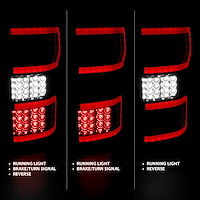 321339 Chrome Housing LED Tail Lights for 2018-2020 Ford F-150 [Red Light Bar, Smoke Lens]