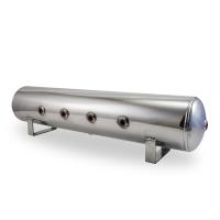 4 Gal Alum Air Tank - 4 1/4 face ports 2 3/8 end ports & 1/4 drain port - 30 L x 6 D - Polished