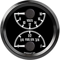 L25-DG2-DATZ 2-5/8 in. Dual Gauge, Volts/Fuel Level, top/bottom, JDM Datsun Z Series