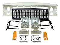 55054945K Header Panel Kit for 91-96 Jeep XJ Cherokee, Incls. Header Panel, Black Grille, Black Headlamp Bezels, Headlamps