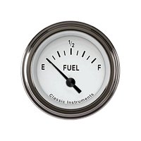 2-1/8 in. Tetra Series Fuel Level Gauge 0-30 Ohm [White Style, Stainless Low Step Bezel]