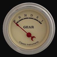 2-1/8 in. Vintage Gear Selector Indicator without Overdrive [Stainless Low Step Bezel, Curved Lens]