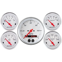 Arctic White 5-Gauge Kit 3-3/8" Speedometer (120 mph, Digital Display)