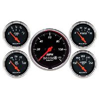 Designer Black 5-Gauge Kit 3-3/8" Speedometer (120 mph, Manual Odometer)
