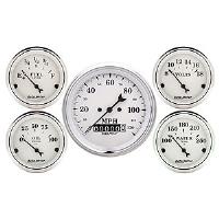 Old Tyme White 5-Gauge Kit 3-3/8" Speedometer (120 mph, Manual Odometer)