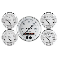 Old Tyme White 5-Gauge Kit 3-3/8" Speedometer (120 mph, Digital Display)