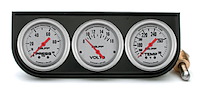 Autogage Silver 3-Gauge Panel 2-1/16" Gauges Oil Pressure 0-100 psi Voltmeter (8-18 Volts)