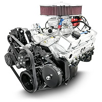 BP350CTCK GM Compatible Small Block Chevy 350 ci. Deluxe Dressed Carbureted Crate Engine w/Black Pulley Kit [341 HP]