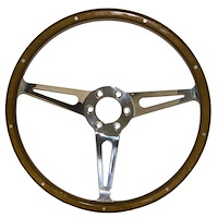 GT350-Style Wood & Aluminum 14 in. 6-Hole Steering Wheel for 1965-1973 Ford Mustang [Mahogany]