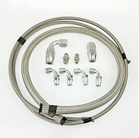 HK226 Power Steering Braided Hose Kit, GM Steering Box (early) to Remote Reservoir [Stainless]
