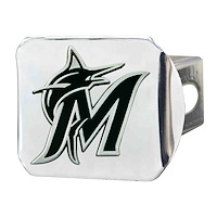 26626 Black-Metal Hitch Cover w/ Chrome-Metal 3D Emblem, Miami Marlins [Chrome]