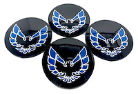 Center Cap Inserts for 1977-1981 Pontiac Firebird Snowflake and Turbo Wheels [Black with Blue Outline Bird]