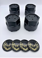 BCSBG1 Black Center Cap Set for 1977-1981 Pontiac Firebird [Gold Outline Bird Inserts]