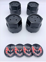 BCSR1 Black Center Cap Set for 1977-1981 Pontiac Firebird [Red Bird Inserts]
