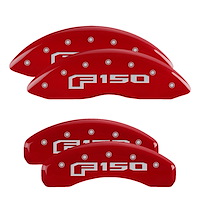 10219SF16RD Front & Rear Disc Brake Caliper Covers Fits Select Ford F-150 [Red Finish w/ Silver F-150 (2015)]
