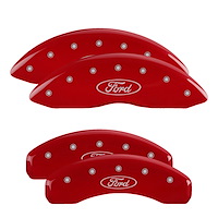 10256SFRDRD Front & Rear Disc Brake Caliper Covers Fits Select Ford Expedition, Ford F-150 [Red Finish w/ Silver Ford Oval Logo]