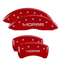 12162SMOPRD Front & Rear Disc Brake Caliper Covers Fits Select Dodge Challenger, Dodge Charger [Red Finish w/ Silver MOPAR]