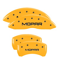 12162SMOPYL Front & Rear Disc Brake Caliper Covers Fits Select Dodge Challenger, Dodge Charger [Yellow Finish w/ Black MOPAR]