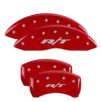 12162SRT1RD Front & Rear Disc Brake Caliper Covers Fits Select Dodge Challenger/Dodge Charger [Red w/Silver RT1 (Truck)]