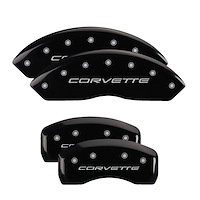 13007SCV5BK Front & Rear Disc Brake Caliper Covers Fits Select Chevy Corvette [Black Finish w/ Silver Corvette (C5)]
