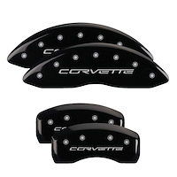 13008SCV6BK Front & Rear Disc Brake Caliper Covers for 2005-2013 Chevy Corvette [Black Finish w/ Silver Corvette (C6)]