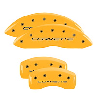 13008SCV6YL Front & Rear Disc Brake Caliper Covers for 2005-2013 Chevy Corvette [Yellow Finish w/ Black Corvette (C6)]
