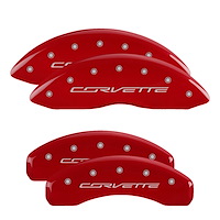 13009SCV7RD Front & Rear Disc Brake Caliper Covers for 2014-2019 Chevy Corvette [Red Finish w/ Silver Corvette (C7)]