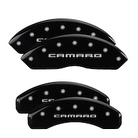 14240SCA5BK Front & Rear Disc Brake Caliper Covers Fits Select Chevy Camaro [Black Finish w/ Silver Camaro (Gen 5/6)]