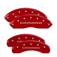 14240SCA5RD Front & Rear Disc Brake Caliper Covers Fits Select Chevy Camaro [Red Finish w/ Silver Camaro (Gen 5/6)]