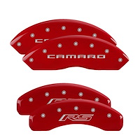 14240SCR5RD Front Disc Brake Caliper Covers Fits Select Chevy Camaro [Red Finish w/ Silver Camaro / RS (Gen 5/6)]