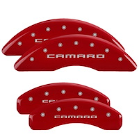 14241SCA5RD Front & Rear Disc Brake Caliper Covers Fits Select Chevy Camaro [Red Finish w/ Silver Camaro (Gen 5/6)]