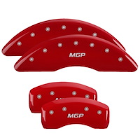 37022SMGPRD Front & Rear Disc Brake Caliper Covers Fits Select INFINITI Q50, INFINITI Q60 [Red Finish w/ Silver MGP]