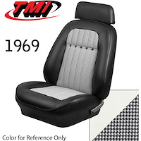 43-80909-2305-9440 IVORY W/ BLK/WHT HOUNDSTOOTH - CAMARO 1969 FRONT ONLY SPORT BUCKET SEAT UPHOLSTERY DELUXE HOUNDSTOOTH