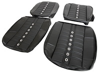 46-1122-11-01-BKS-SGBK 1956-57 BUG SEDAN FULL SET SPORT X UPHOLSTERY BLACK W/BLACK BASKETWEAVE BLACK STITCH W/STEEL GROMMETS
