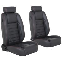 47-9290-6525-RS Pro-Trans-Am Bucket Seats W/Mini Headrest Sport Pattern Charcoal Black Verona Vinyl W/Red Stitch