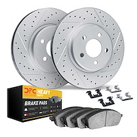 2212-48014 Geoperformance Drilled/Slotted Rotors w/Heavy-Duty Pads Kit & Hardware, 1990-2002 GM, Position: Front
