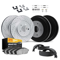 2214-40033 Geoperformance Drilled/Slotted Rotors w/Heavy-Duty Pads/Drums/Shoes & Hardware Kit, 2005-2010 Multiple Makes/Models, 