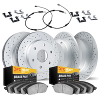 2224-40007 Geoperformance Drilled/Slotted Rotors w/Heavy-Duty Pads/Sensor & Hardware Kit, 2007-2017 Multiple Makes/Models, Posit