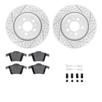 2512-27053 Geoperformance Drilled/Slotted Rotors w/5000 Advanced Brake Pads Kit & Hardware, 2003-2014 Volvo, Position: Rear
