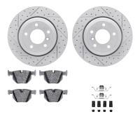 2512-31042 Geoperformance Drilled/Slotted Rotors w/5000 Advanced Brake Pads Kit & Hardware, 2004-2010 BMW, Position: Rear